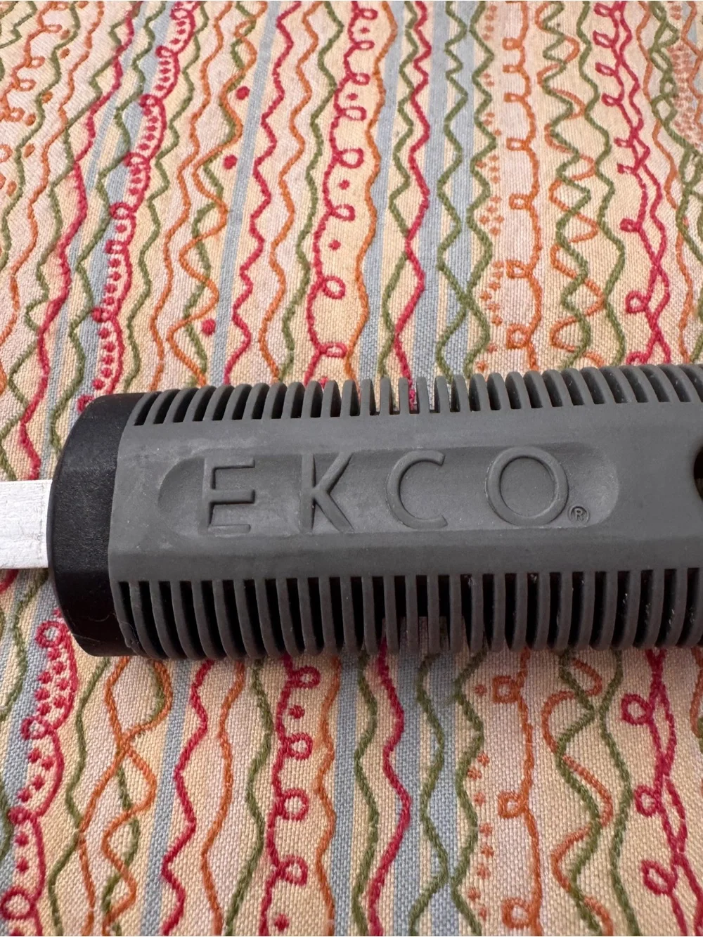 Vintage EKCO slotted spatula stainless steel blade and black rubber grip handle